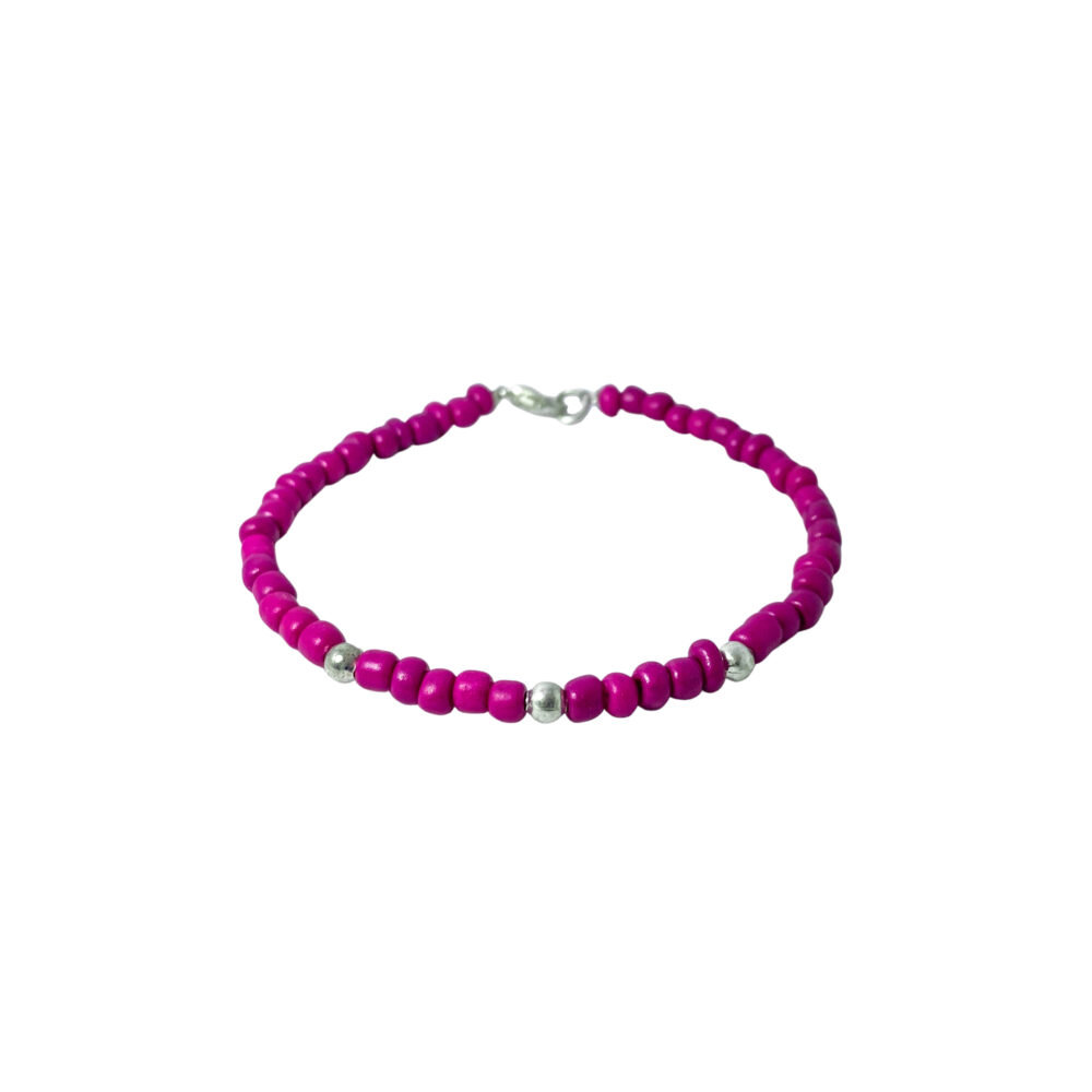 PLB31- PULSERA SEMI JOYAS BOLITAS DE PLATA Y BIJOU COLOR  ROSA