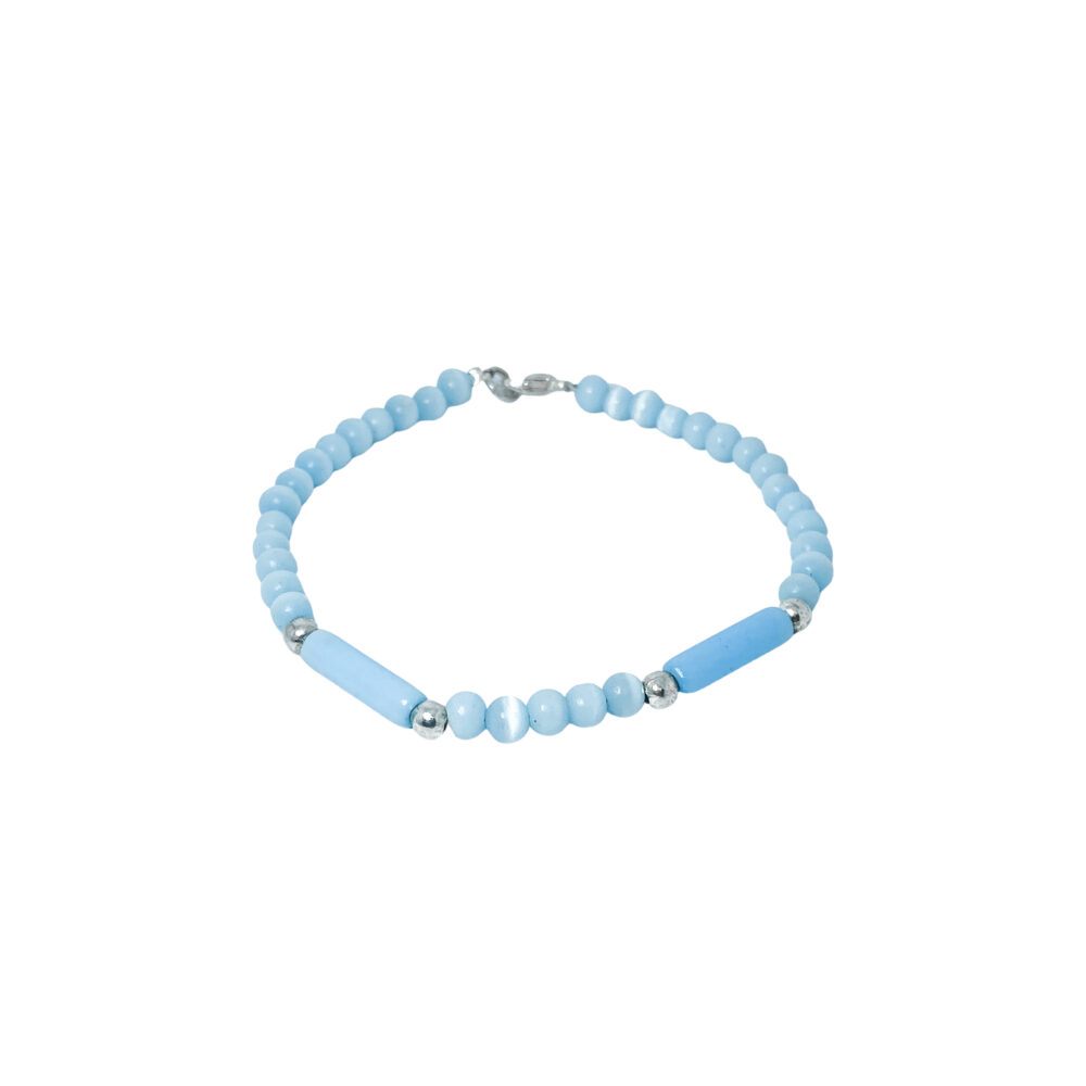 PLB32- PULSERA SEMI JOYAS BOLITAS DE PLATA Y BIJOU COLOR AZUL