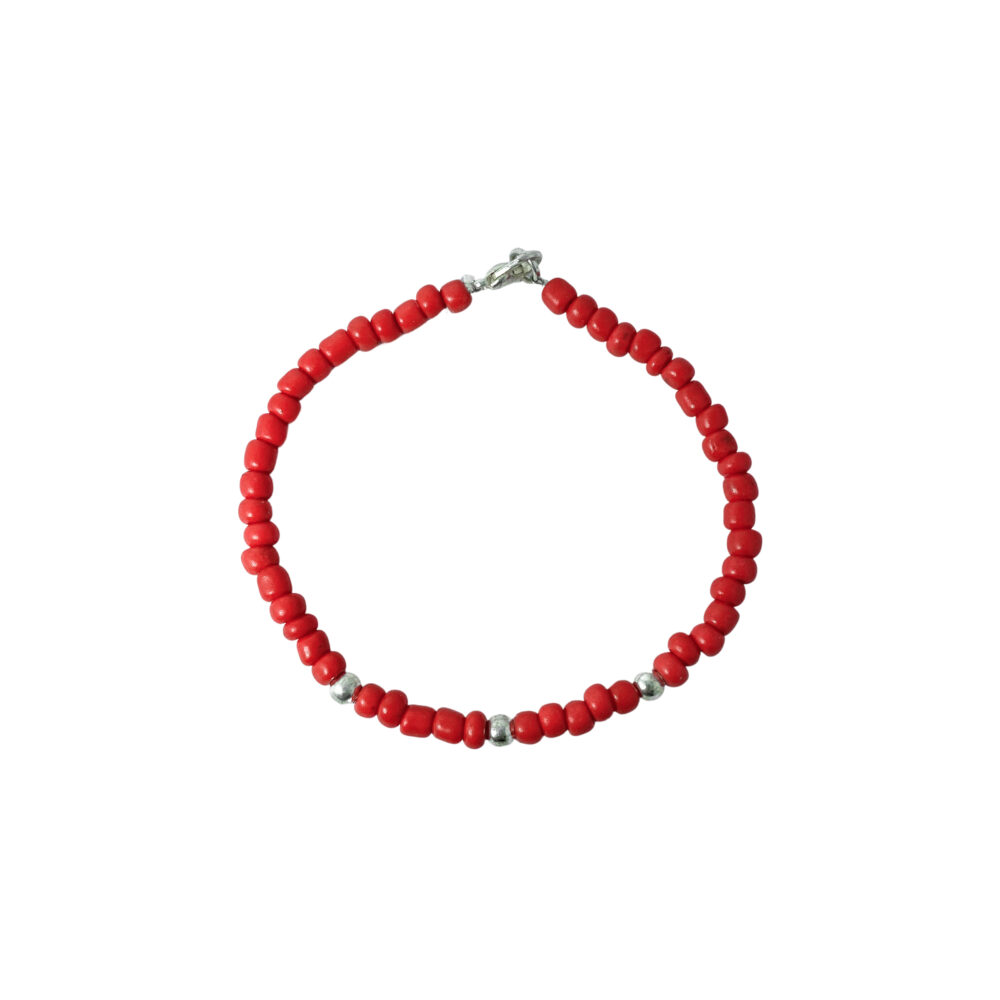 PLB34- PULSERA SEMI JOYAS BOLITAS DE PLATA Y BIJOU COLOR ROJO - Imagen 2