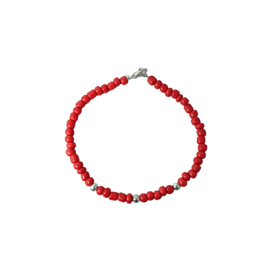 PLB34- PULSERA SEMI JOYAS BOLITAS DE PLATA Y BIJOU COLOR ROJO - Imagen 2