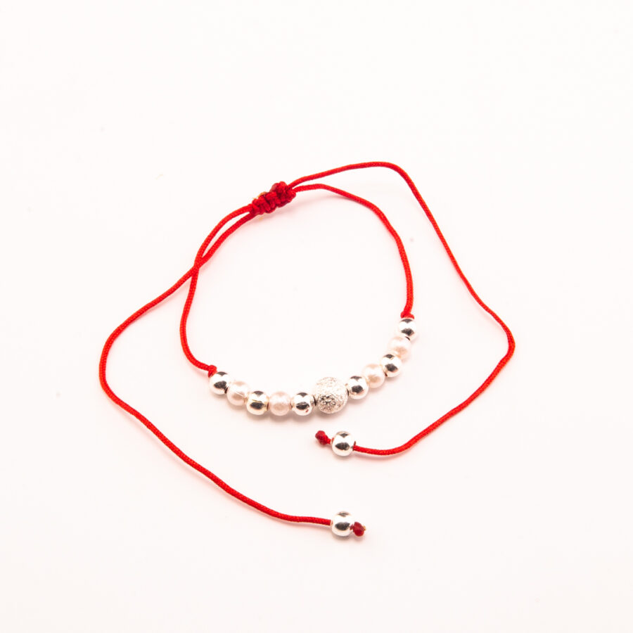 PULSERA MACRAME CON BOLITAS DE PLATA 925,BLANCAS Y DE FUEGO - Imagen 2