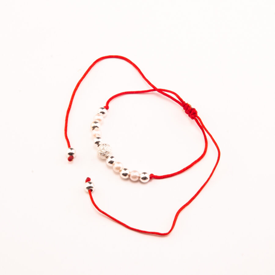 PULSERA MACRAME CON BOLITAS DE PLATA 925,BLANCAS Y DE FUEGO