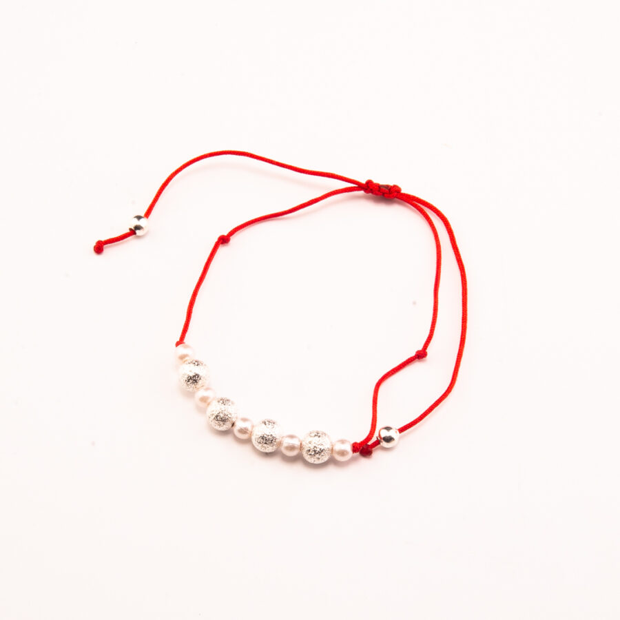 PULSERA MACRAME DE PLATA 925 CON 6 FLORES DE PERLAS BLANCAS