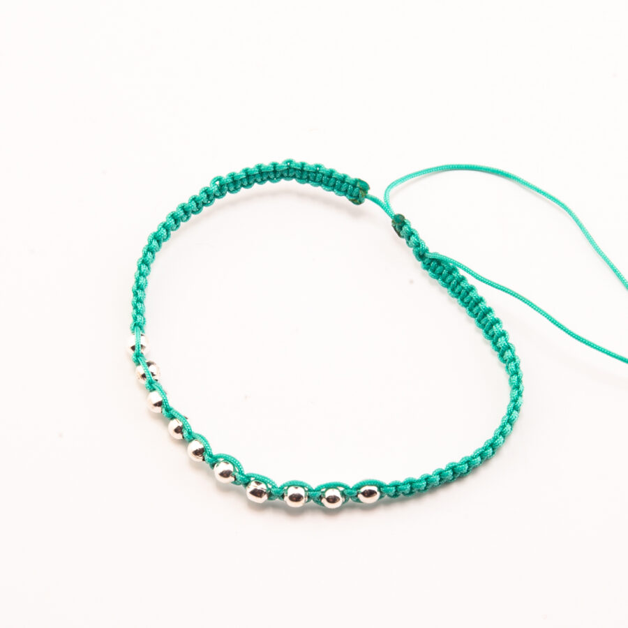 PULSERA MACRAME VERDE CON BOLITAS DE PLATA 925 - PM02P