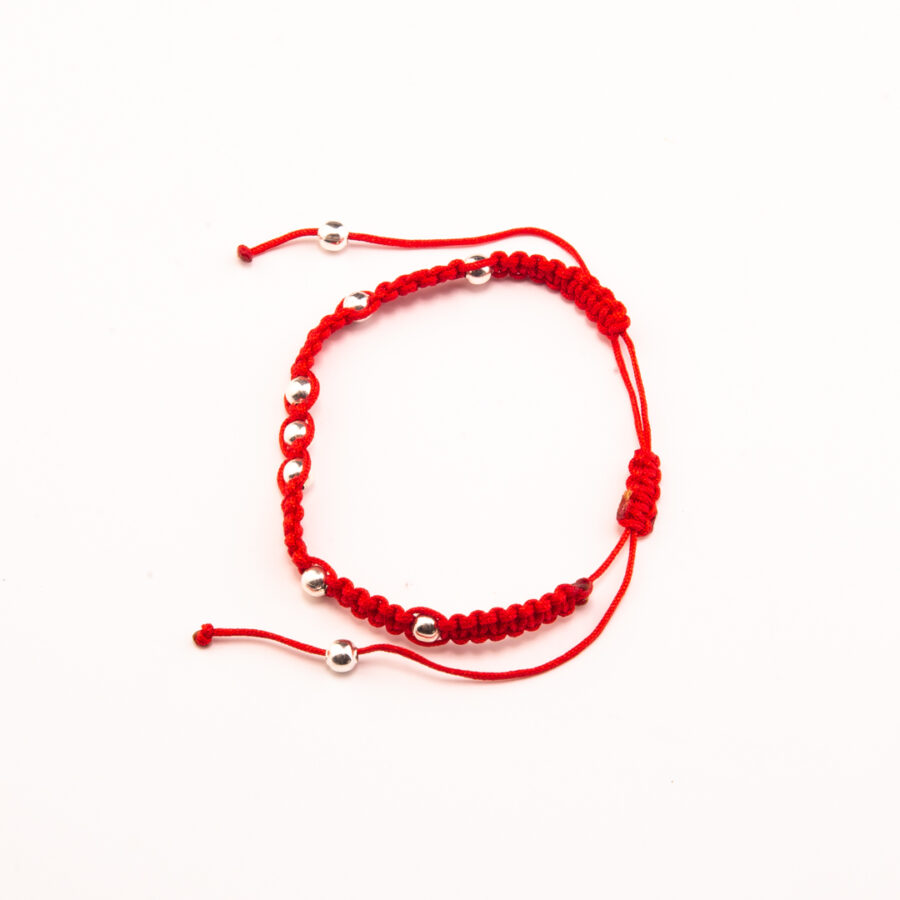 PULSERA MACRAME ROJA CON BOLITAS DE PLATA 925 - Imagen 2