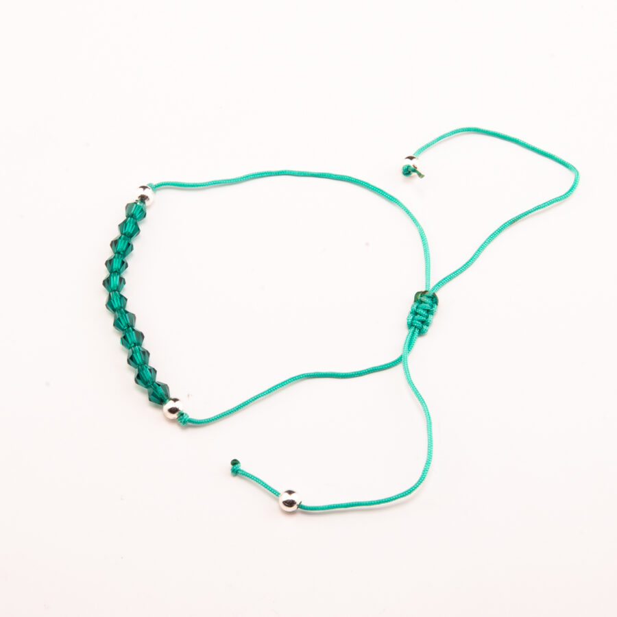 PULSERA MACRAME VERDE CON PERLAS BLANCAS DOBLE HILERA