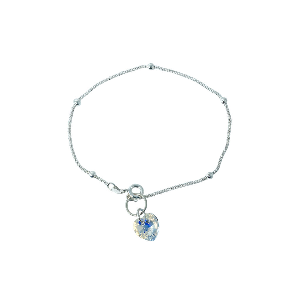 PUL7206 - PULSERA PUNTO COREANA CON BOLITAS Y DIJE CORAZON CRISTAL