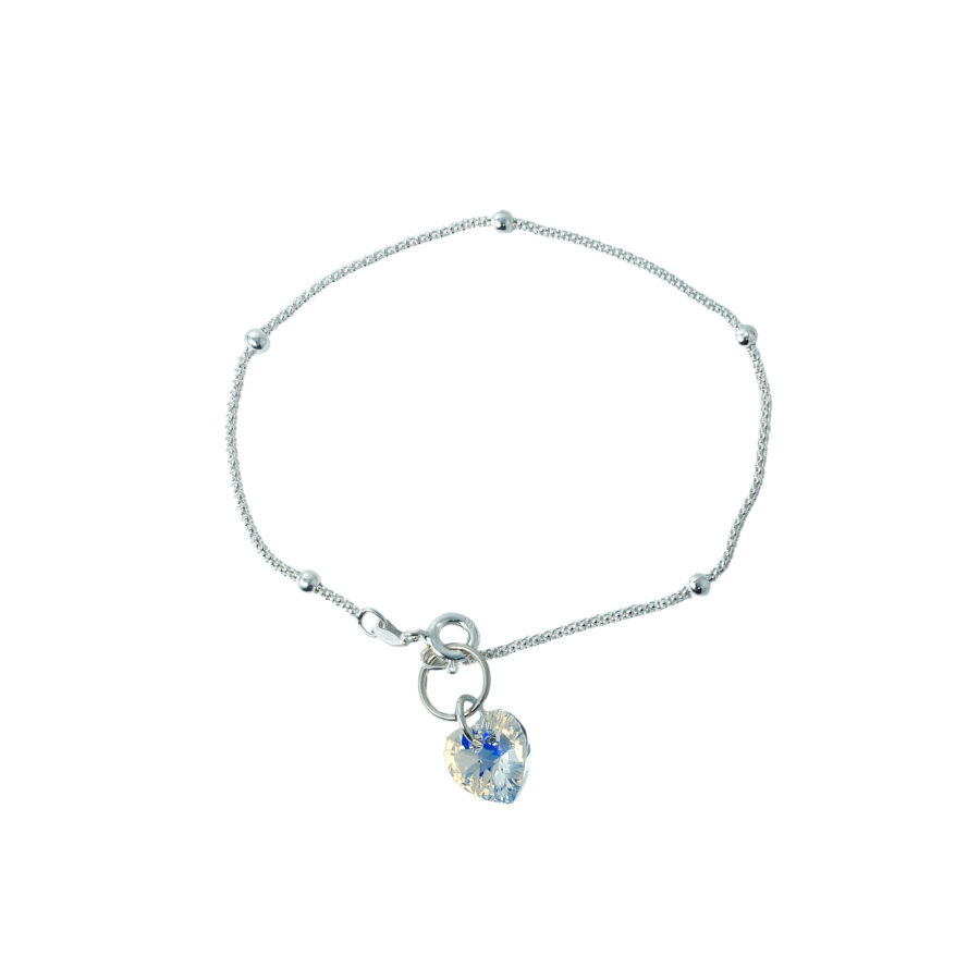 PUL7206 - PULSERA PUNTO COREANA CON BOLITAS Y DIJE CORAZON CRISTAL