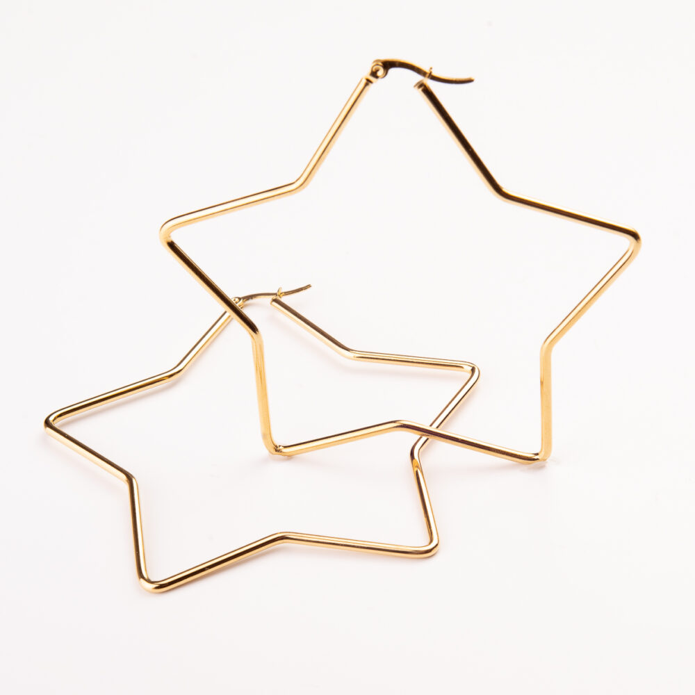 AROS ARGOLLA DE ACERO DORADO CON FORMA DE ESTRELLA GRANDE - Imagen 2