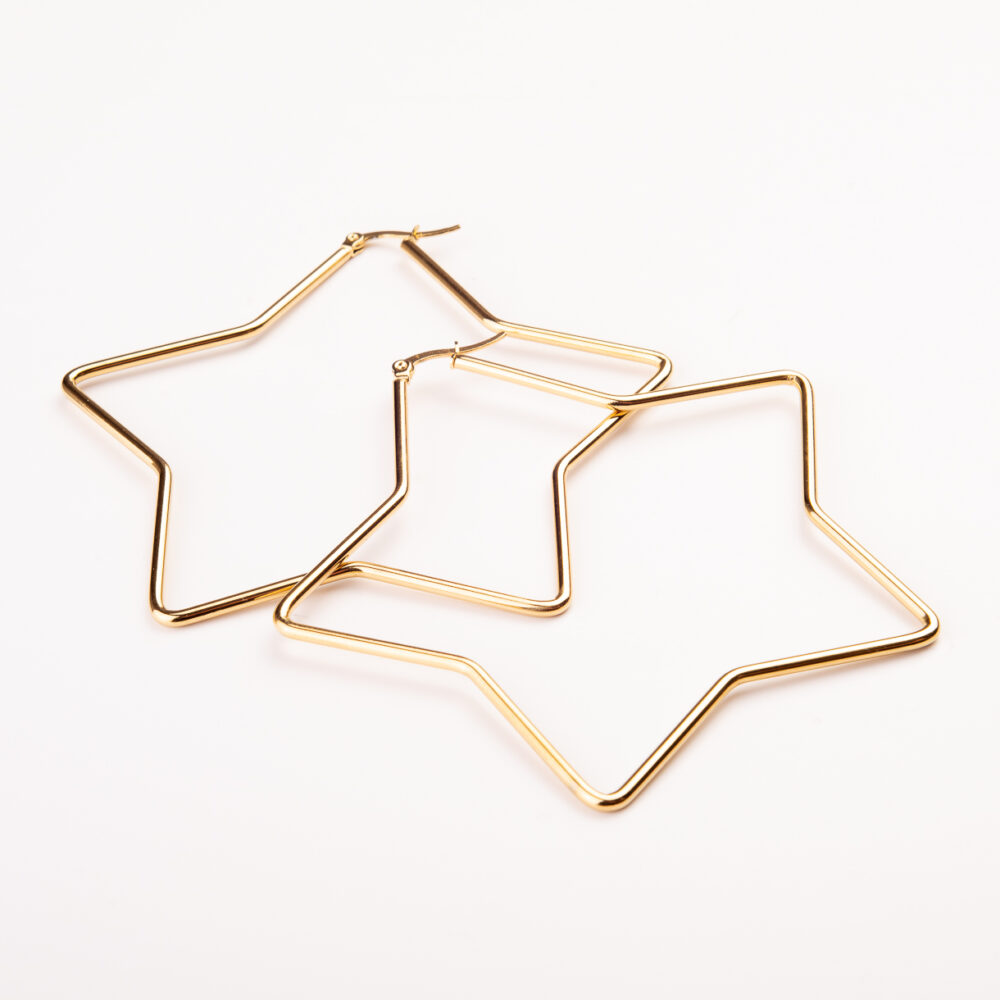 AROS ARGOLLA DE ACERO DORADO CON FORMA DE ESTRELLA GRANDE
