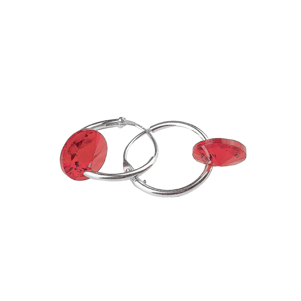 AROS ARGOLLA DE PLATA 925 CON DIJE CRISTAL REDONDO ROJO