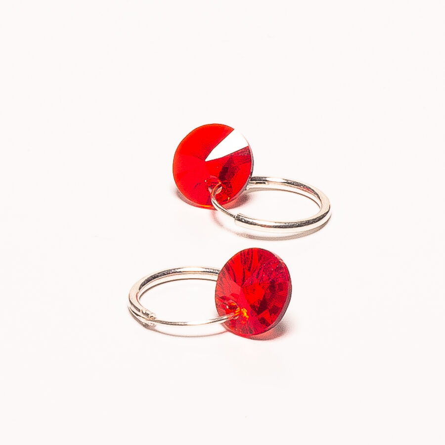 AROS ARGOLLA MEDIANOS DE PLATA 925 CON DIJE CRISTAL ROJO - Imagen 2