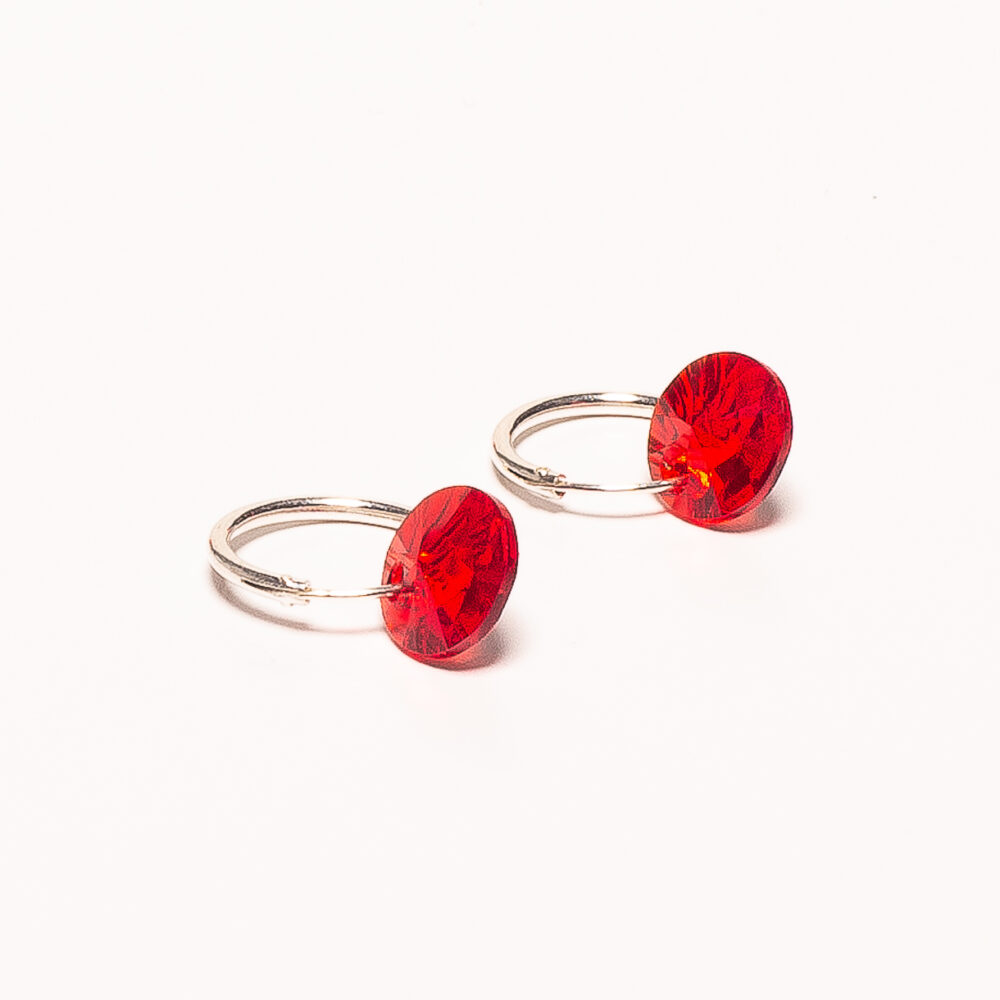 AROS ARGOLLA MEDIANOS DE PLATA 925 CON DIJE CRISTAL ROJO