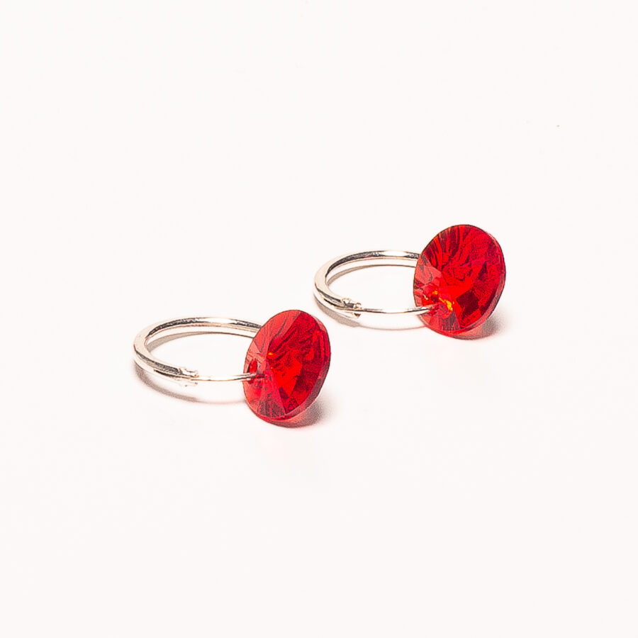 AROS ARGOLLA MEDIANOS DE PLATA 925 CON DIJE CRISTAL ROJO