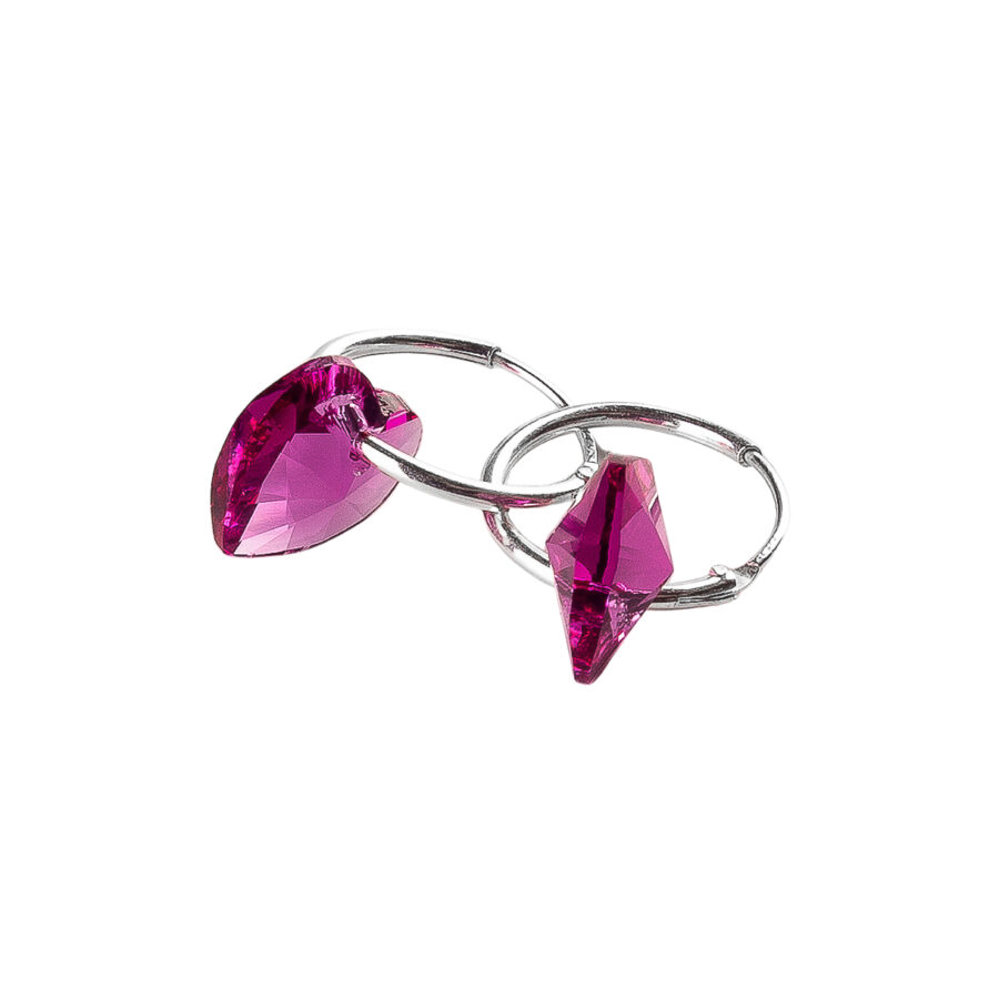 AROS ARGOLLA DE PLATA 925 CON DIJE CORAZÓN FUCSIA - ARSA08 - Imagen 2