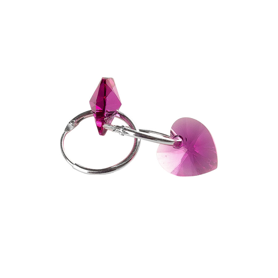 AROS ARGOLLA DE PLATA 925 CON DIJE CORAZÓN FUCSIA - ARSA08