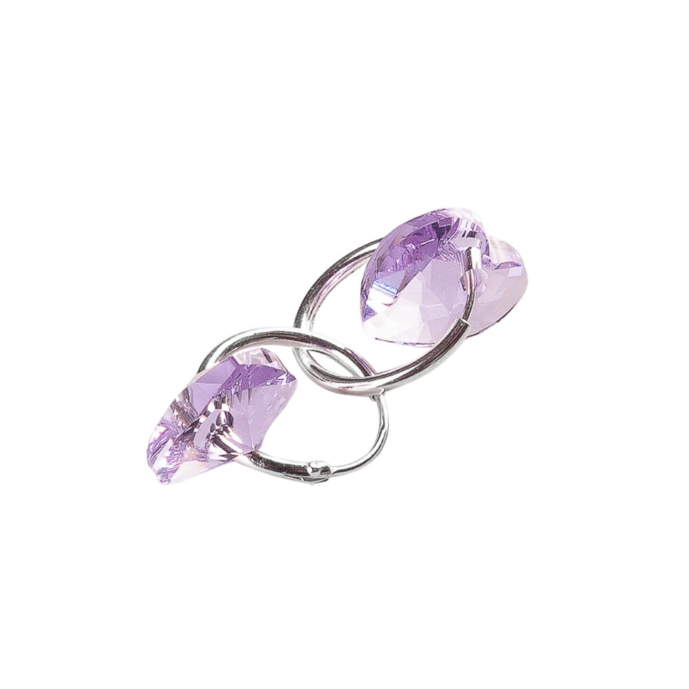 AROS ARGOLLA DE PLATA 925 CON DIJE CRISTAL CORAZÓN LILA