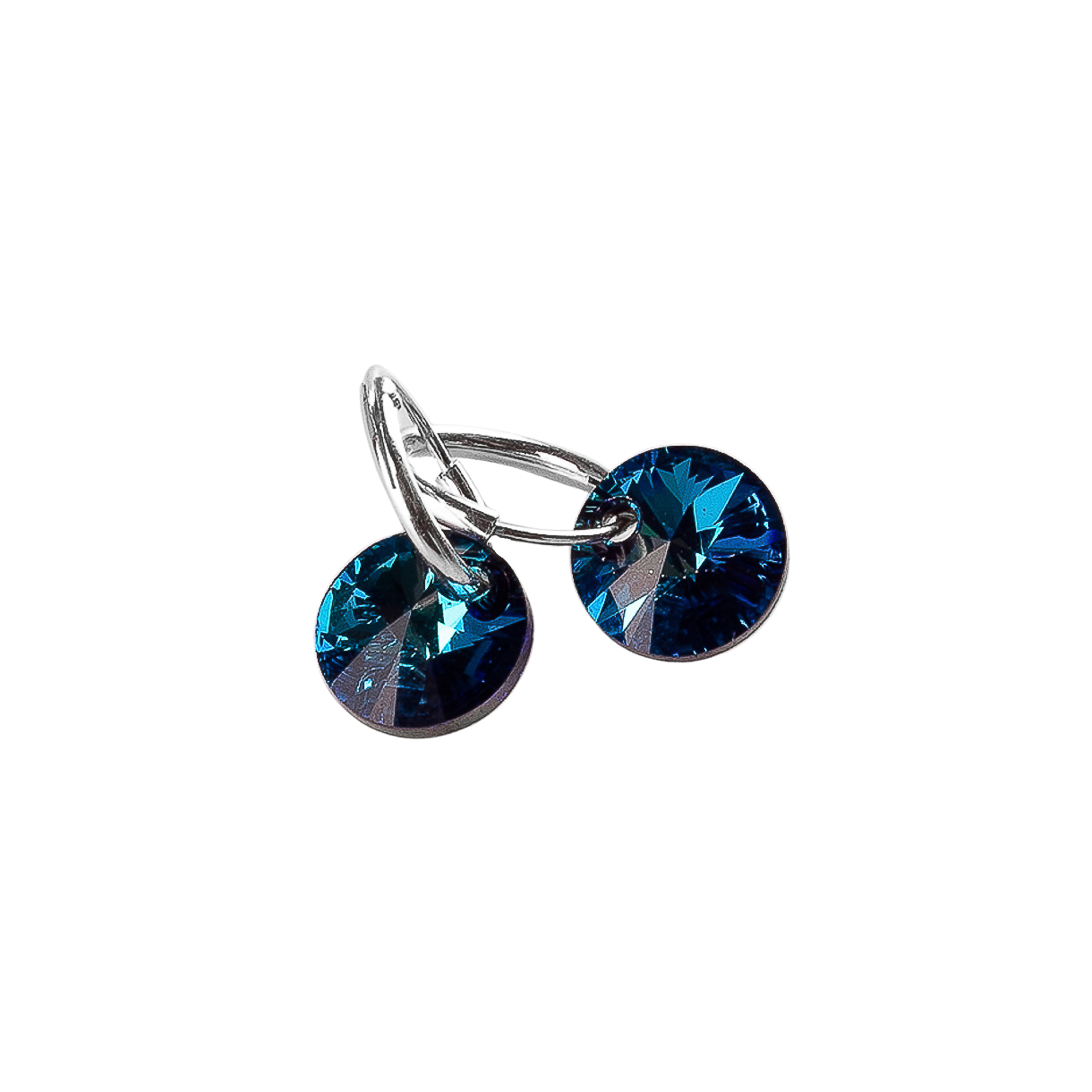AROS ARGOLLA DE PLATA 925 PEQUEÑAS CON DIJE AZUL REDONDO - Imagen 2