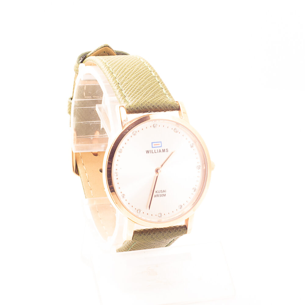 RELOJ WILLIAMS ROSÉ, ZIRCONIAS Y MALLA DE CUERO ECOLÓGICO - Imagen 2