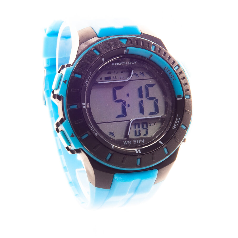 RELOJ KNOCK OUT DEPORTIVO, MALLA DE GOMA AZUL Y NEGRO - Imagen 2