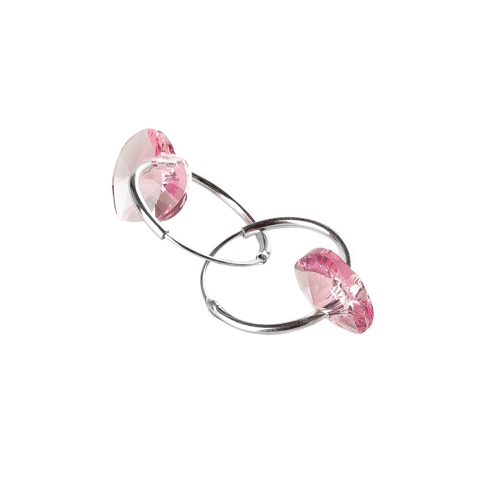 ARGOLLAS DE PLATA 925 15MM CON CORAZON DE CRISTAL ROSA - Imagen 2