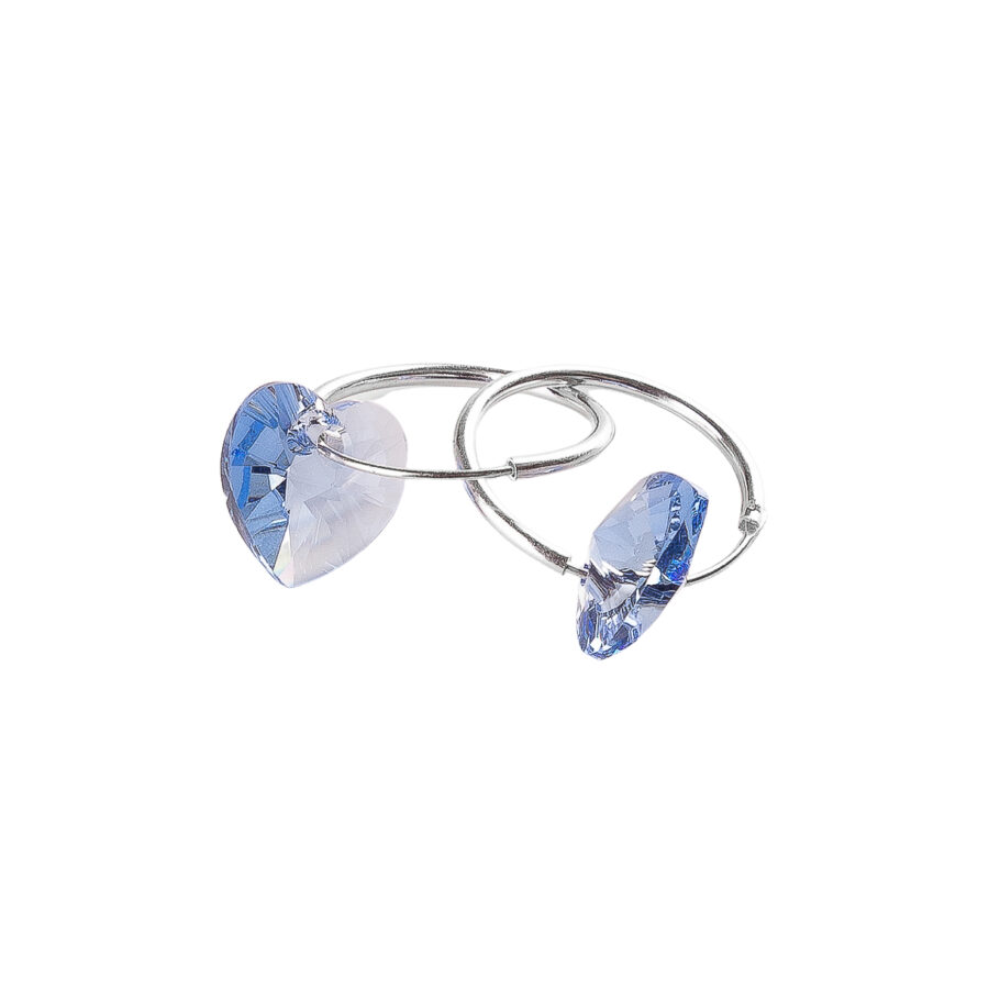 ARGOLLAS DE PLATA 925 15MM CON CORAZON DE CRISTAL CELESTE