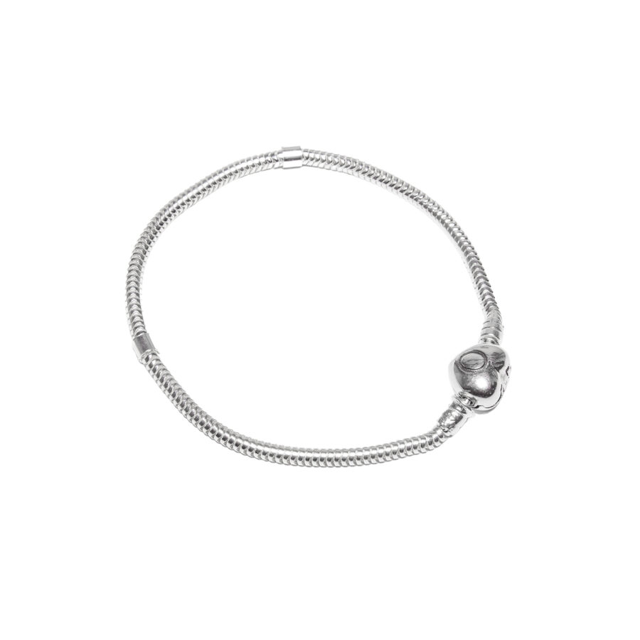 PULSERA PANDORA DE PLATA 925 SEMI RÍGIDA, CIERRE EN FORMA DE CORAZÓN