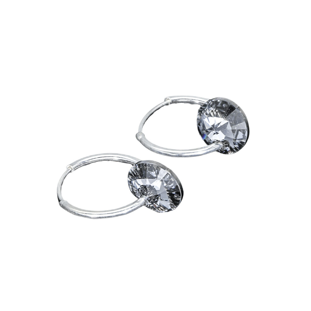 ARGOLLAS DE PLATA 925 CON DIJE CIRCULAR DE CRISTAL SWAROVSKI NEGRO