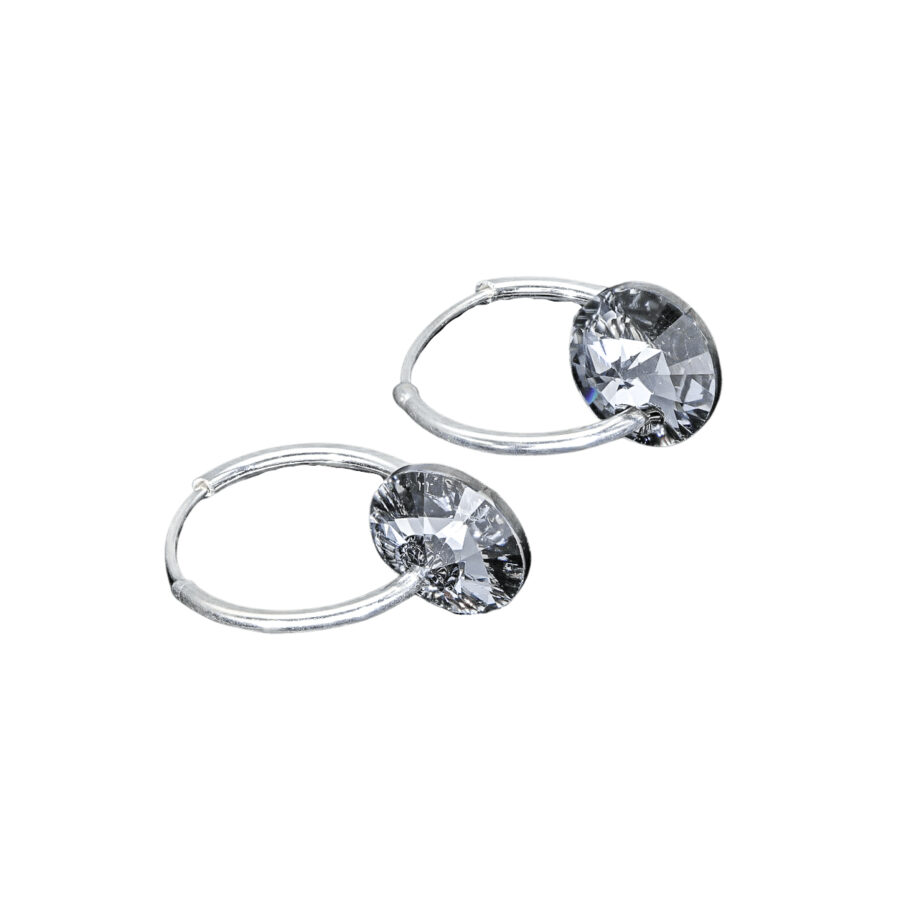ARGOLLAS DE PLATA 925 CON DIJE CIRCULAR DE CRISTAL SWAROVSKI NEGRO