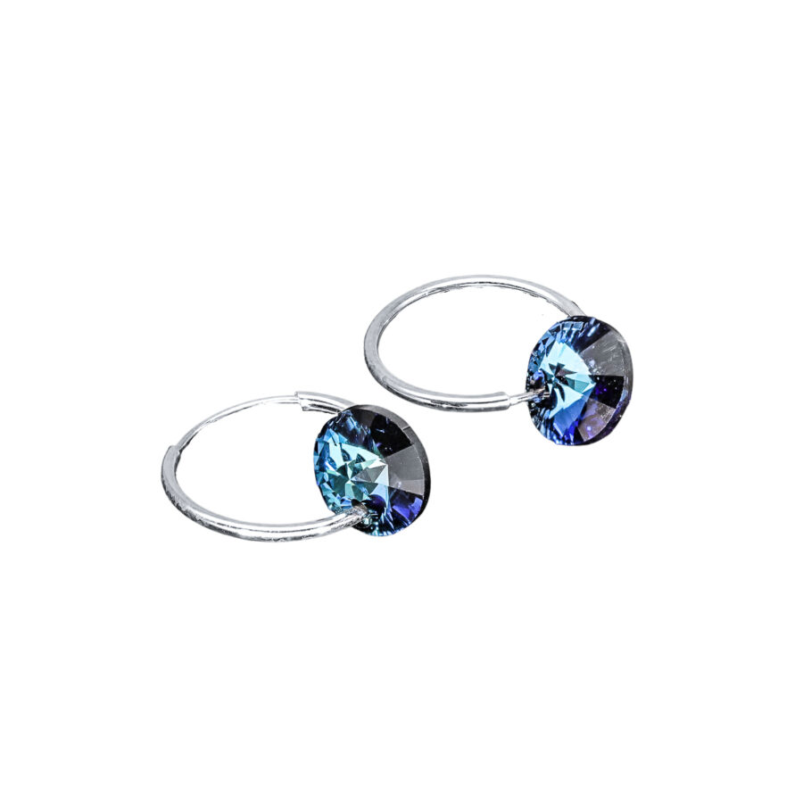 ARGOLLAS DE PLATA 925 CON DIJE DE CRISTAL SWAROVSKI CIRCULAR AZUL