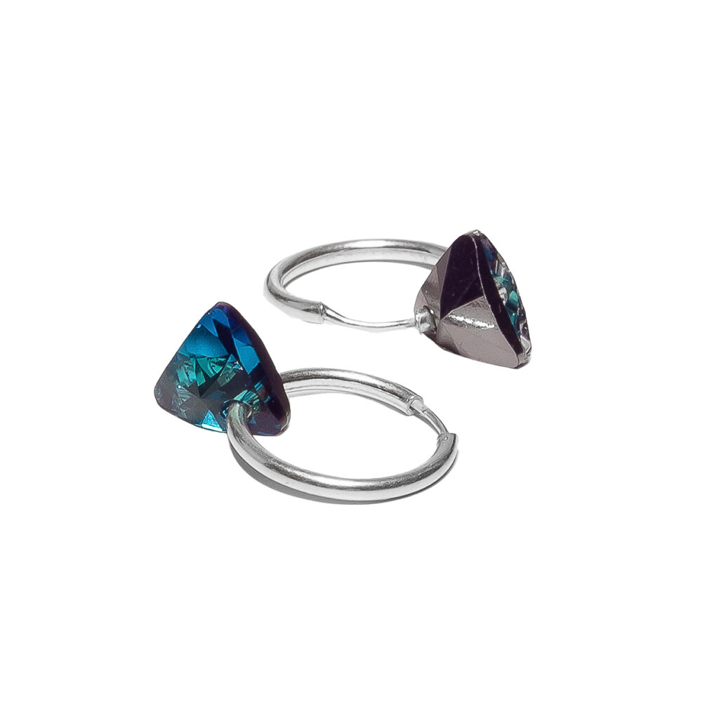 ARGOLLAS DE PLATA 925 CON CRISTAL TRIANGULAR AZUL- ARG152W - Imagen 2