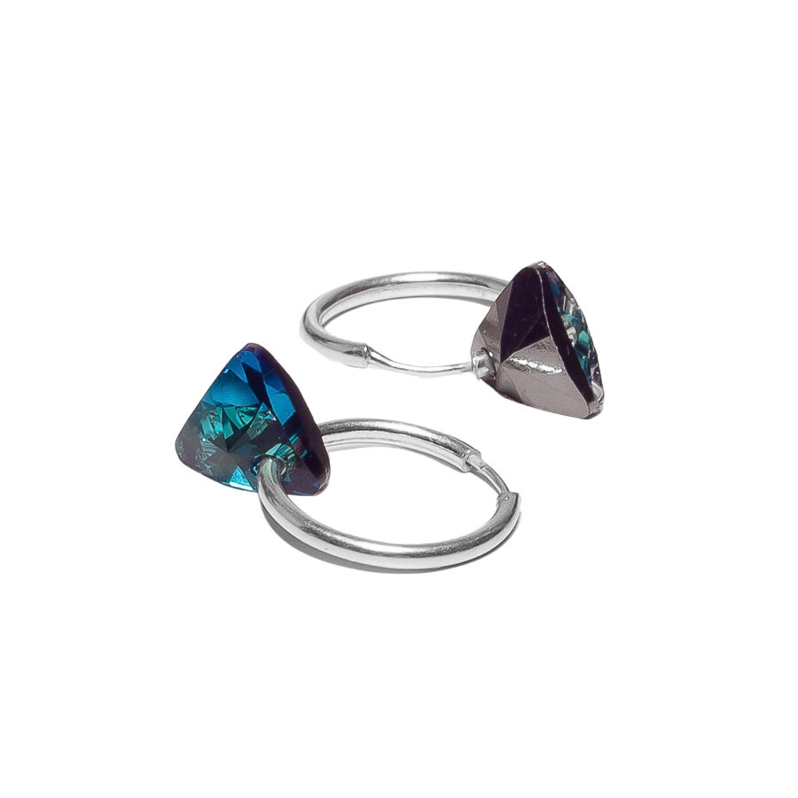 ARGOLLAS DE PLATA 925 CON CRISTAL TRIANGULAR AZUL- ARG152W - Imagen 2