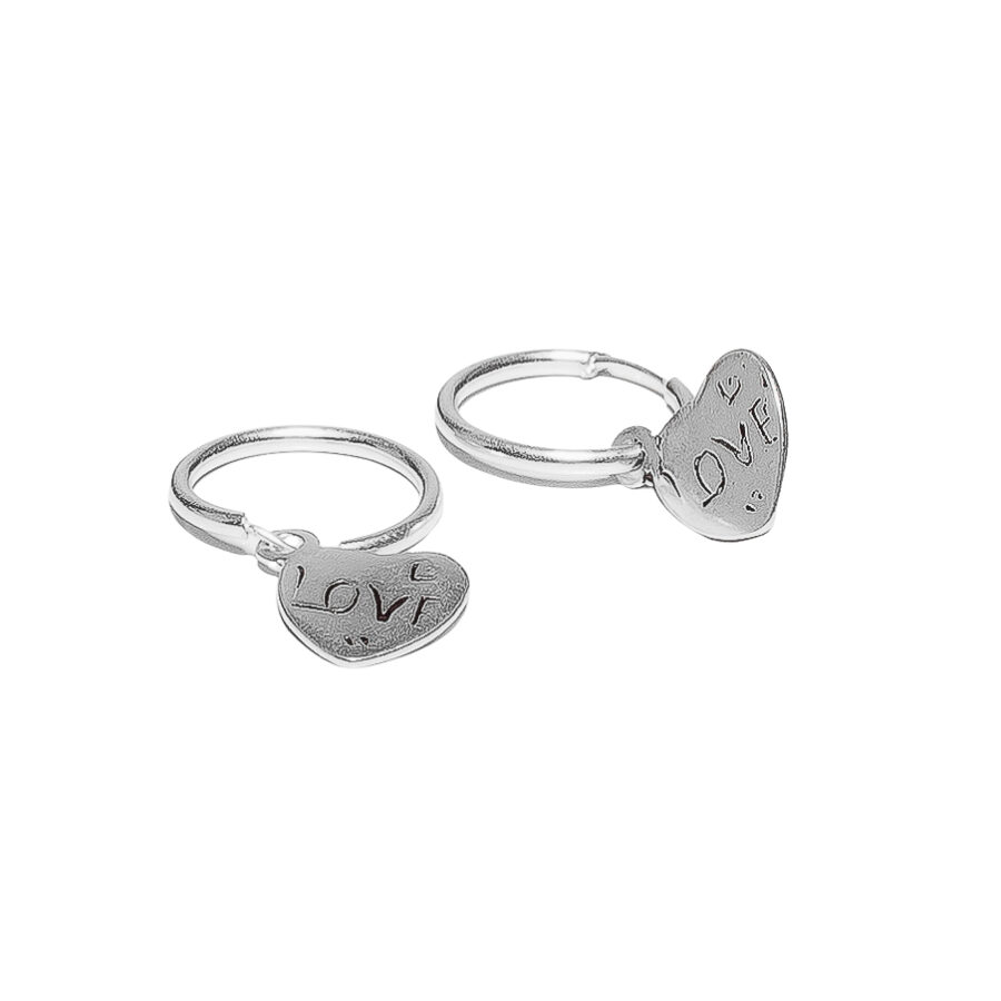 ARGOLLAS DE PLATA 925 CON DIJE DE CORAZON ESCRITO LOVE