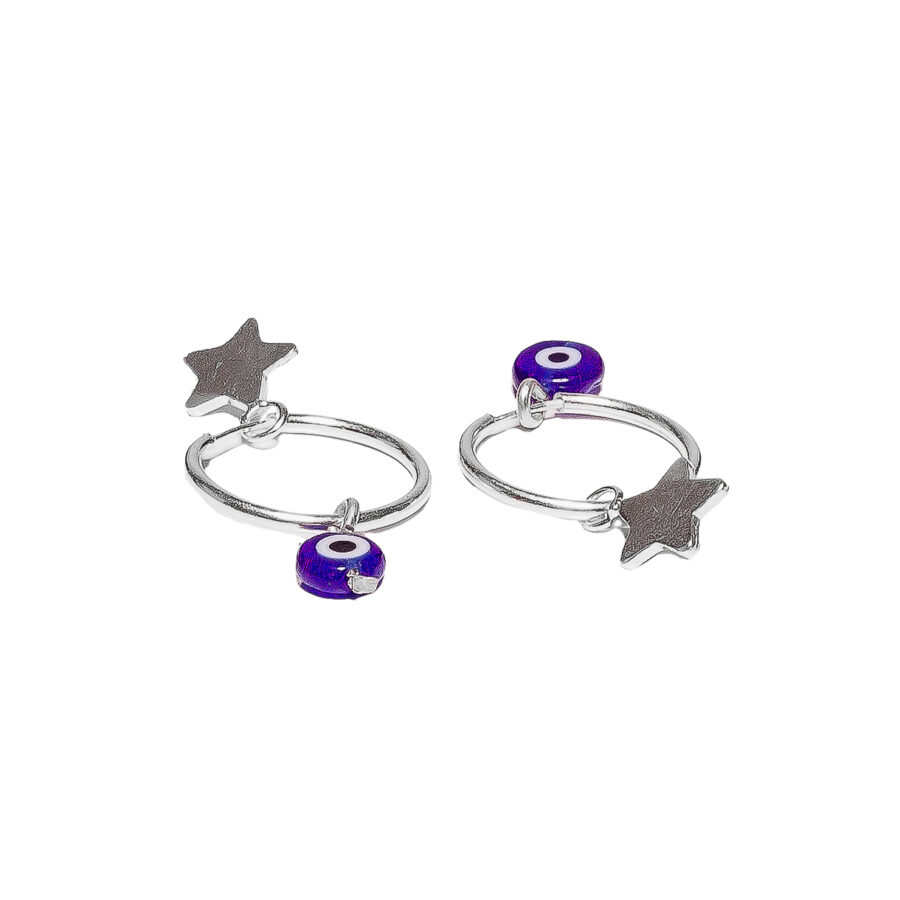 ARGOLLAS DE PLATA 925 CON ESTRELLA LISA Y OJO TURCO - ARG211 - Imagen 2
