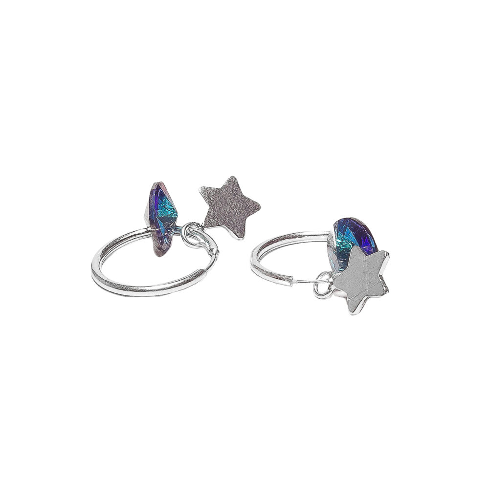 ARGOLLA DE PLATA 925, DIJE DE CRISTAL AZUL Y ESTRELLA LISA - Imagen 2