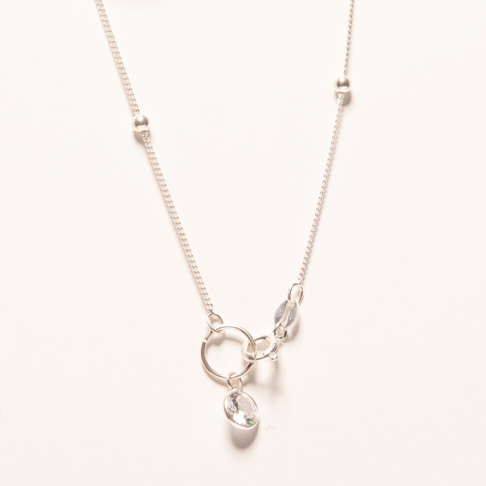 PULSERA DE PLATA 925 CON ESFERAS Y DIJE DE ZIRCONIA CIRCULAR