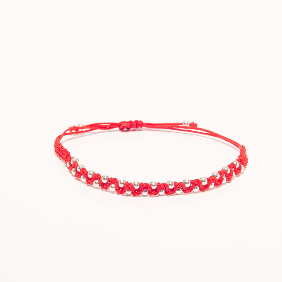 PULSERA MACRAME DE PLATA 925 ROJA ENTRELAZADA CON ESFERAS - Imagen 2