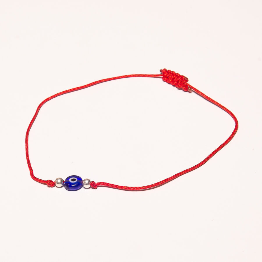 PULSERA DE PLATA 925 MACRAME ROJA + BOLITAS Y OJO TURCO AZUL - Imagen 2