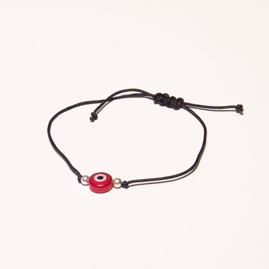 PULSERA DE PLATA 925 MACRAME NEGRA + BOLITAS, OJO TURCO ROJO - Imagen 2