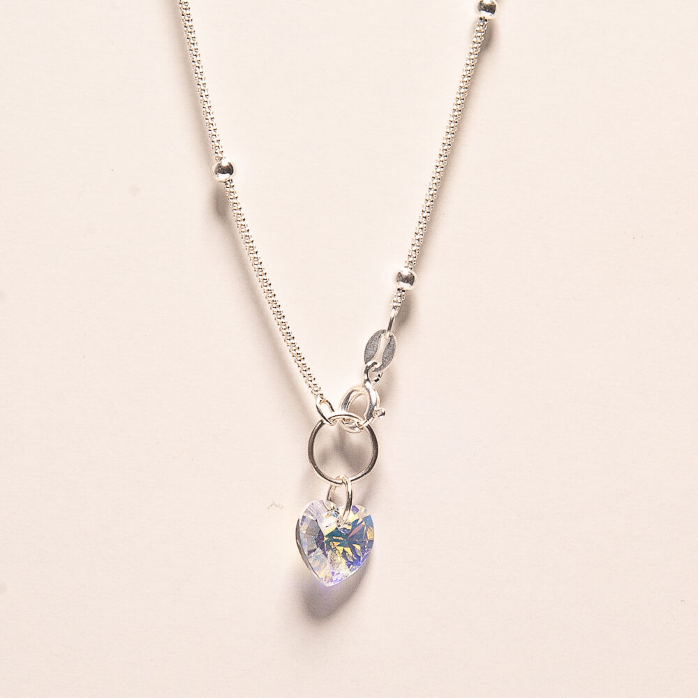 PULSERA DE PLATA 925 PUNTO COREANO CON BOLITAS, DIJE CORAZON
