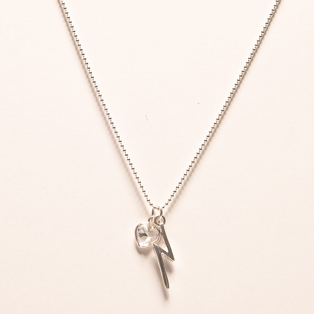 CADENA DE BOLITAS PLATA 925, DIJE DE RAYO CORAZON