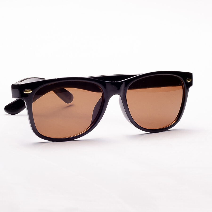 LENTES MARRONES CON MARCO NEGRO Y DETALLE DORADO - Imagen 2