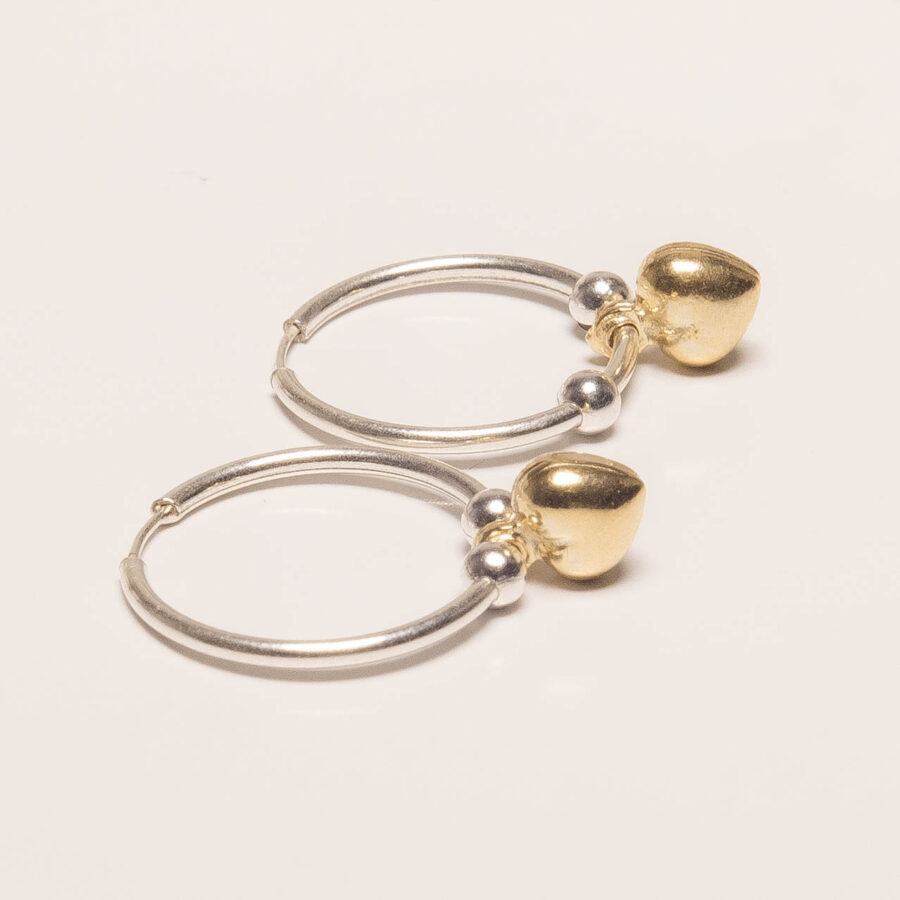 ARGOLLAS DE PLATA 925 + DOS BOLITAS Y CORAZON INFLADO DORADO - Imagen 2