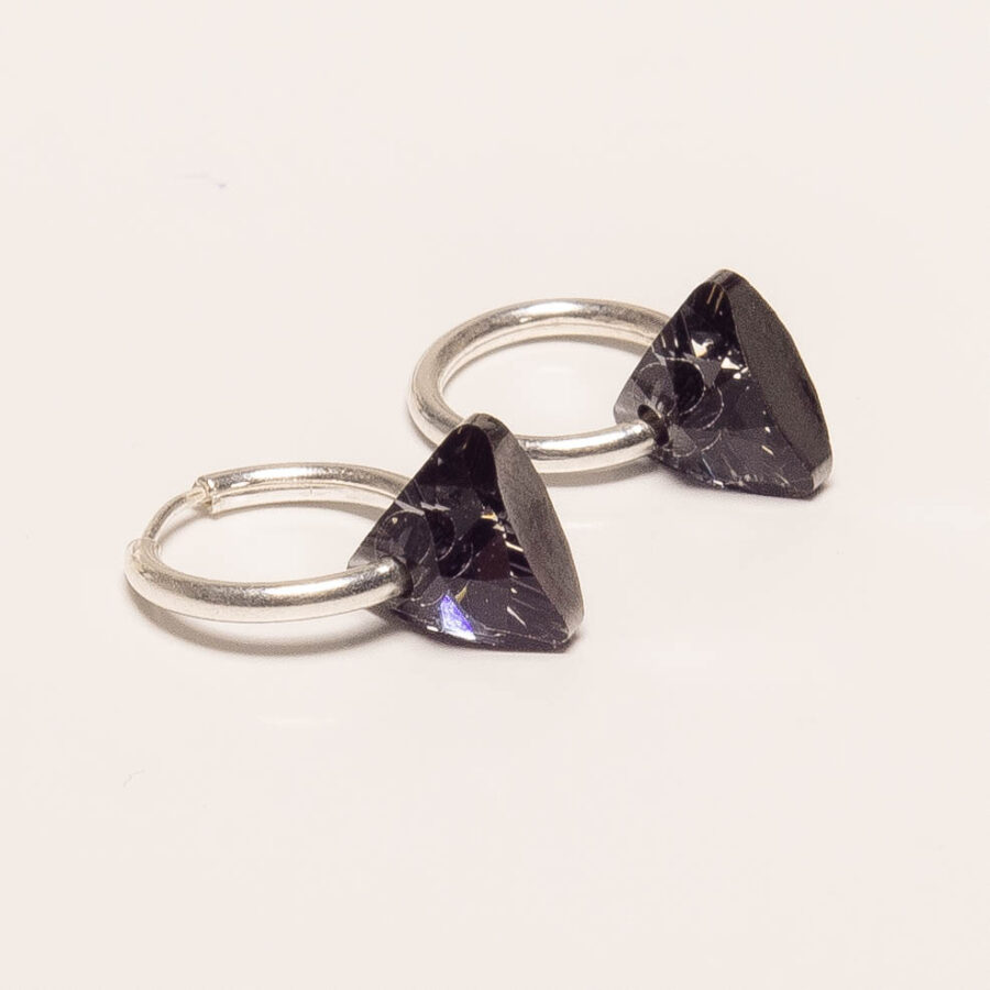 AROS ARGOLLA DE PLATA 925 CON DIJE TRIANGULAR NEGRO CRISTAL