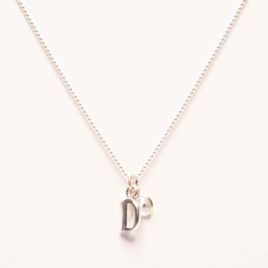 CADENA DE BOLITAS PLATA 925, DIJE DE LETRA D Y ZIRCONIA