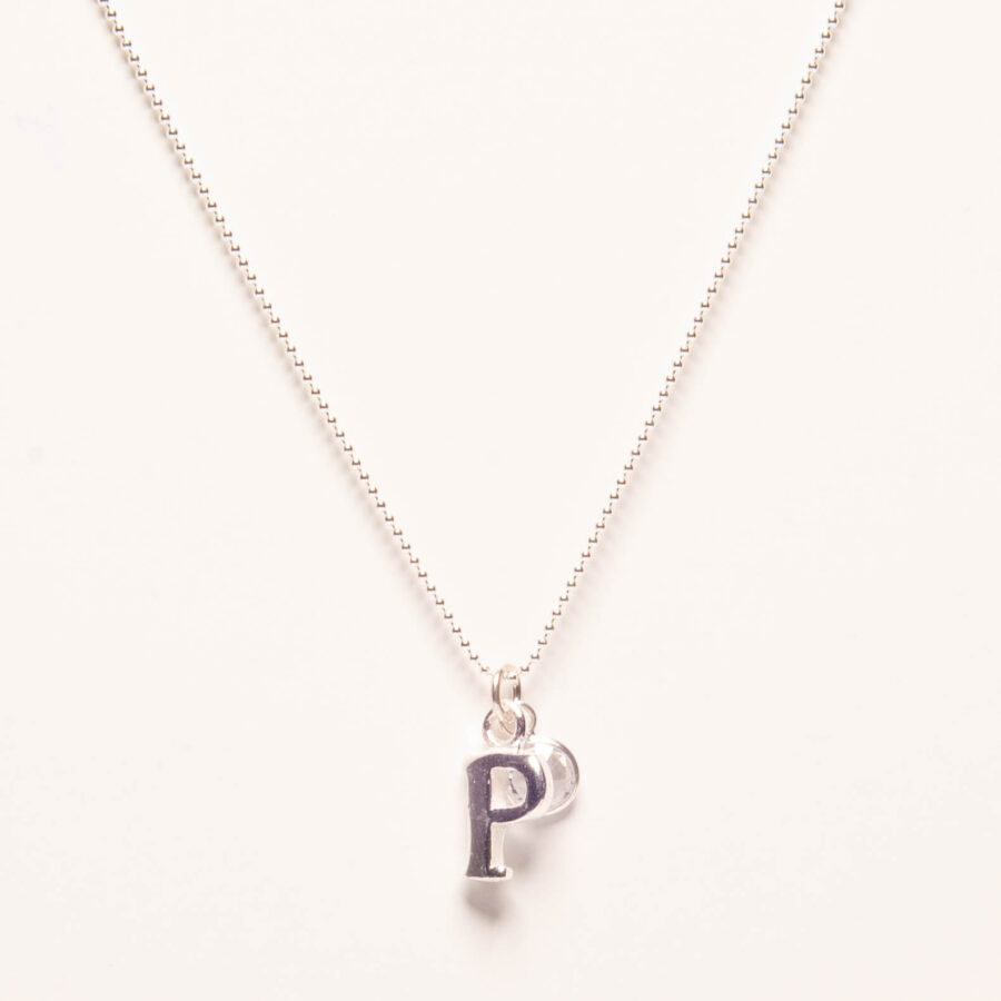 CADENA DE BOLITAS PLATA 925, DIJE DE LETRA P Y ZIRCONIA