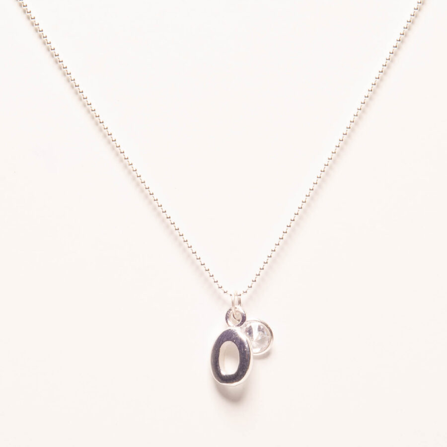 CADENA DE BOLITAS PLATA 925, DIJE DE LETRA G Y ZIRCONIA