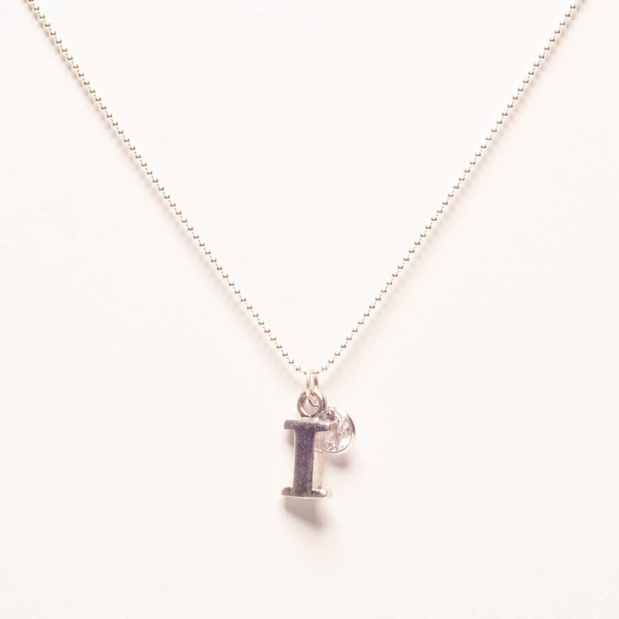 CADENA DE BOLITAS PLATA 925, DIJE DE LETRA I Y ZIRCONIA