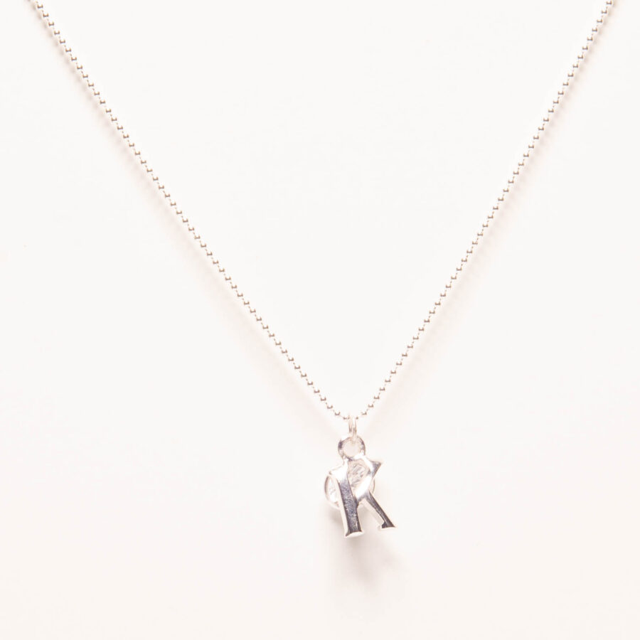 CADENA DE BOLITAS PLATA 925, DIJE DE LETRA K Y ZIRCONIA