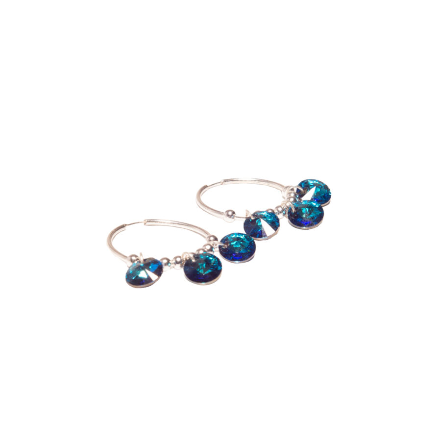 ARGOLLA DE PLATA 925 + BOLITAS Y 3 DIJES DE CRISTALES SWAROVSKI AZULES